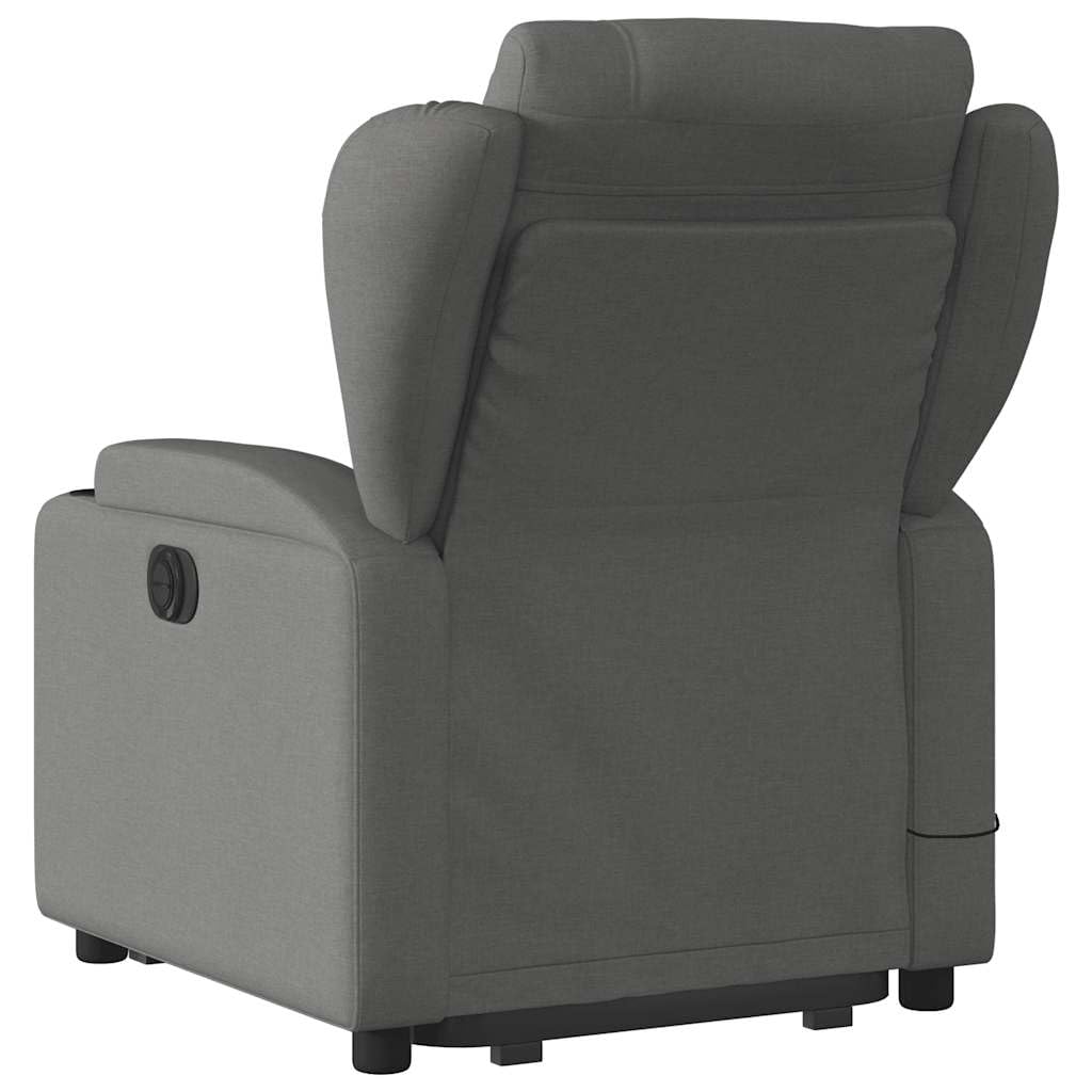 Stand Up Massage Recliner Chair - Dark Gray Fabric, Lift Assist Armchair for Elderly, 135° Recline, 6-Point Vibration, Cup Holders