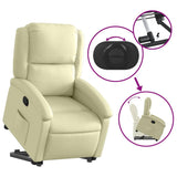 Recliner Chair - Cream Real Leather, Manual Reclining, Easy Stand-Up Function, Comfortable Seating for Elderly, Solid Frame, Convenient Side Pocket