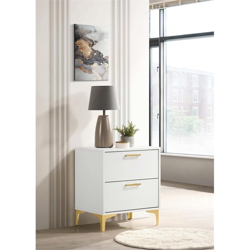 2-drawer Contemporary Wood Nightstand with Metal Base