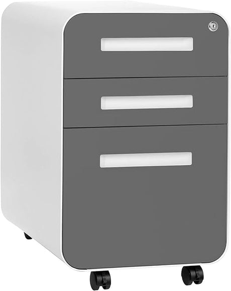 Stockpile 3 Drawer File Cabinet with Lock - Under Office Desk Metal Filing Cabinet,