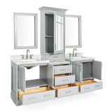 85" Grey Double Vanity with 1.5" Edge Italian Carrara Marble Countertop & Backsplash