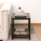 Industrial End 2-Tier Side Table with Storage Shelf Sturdy Easy Assembly Wood