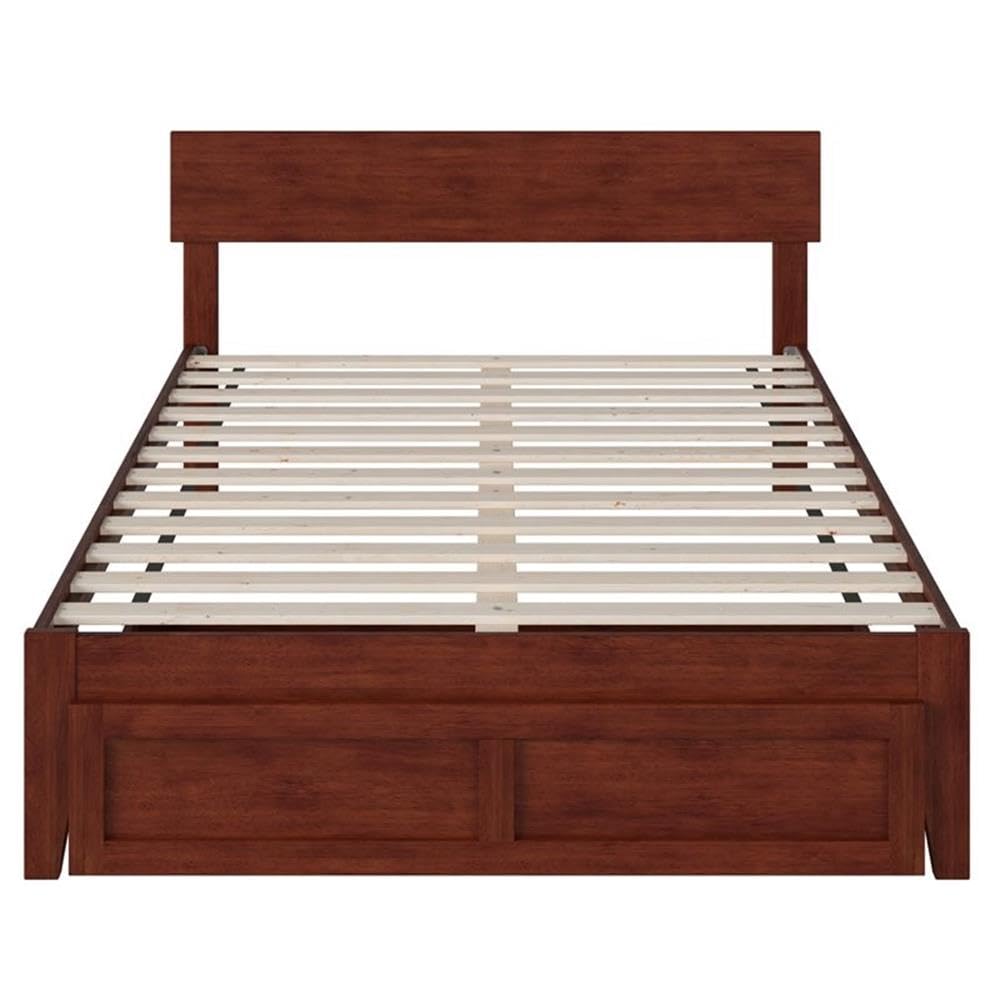 Solid Wood Full Bed with Foot Drawer in Walnut