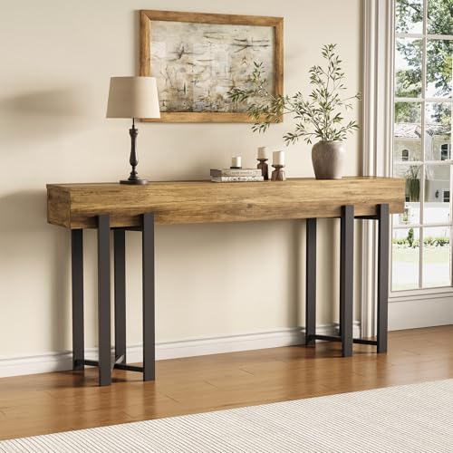 63-Inch Industrial Console Table - Rustic Brown Entryway Table