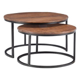 Linon Mina Round Wood Nesting Coffee Tables (Set of 2) in Black Matte Iron