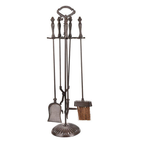 5PC Cast Iron Fireplace Tools Set, Heavy-Duty Large Fire Tool Set