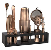 Bartender Kit with Black Bamboo Stand Beautiful Cocktail Shaker Set and Bar Tools