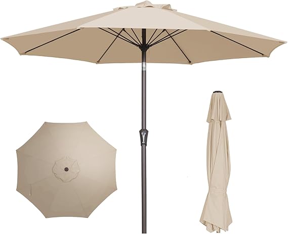 9FT Patio Umbrella Outdoor Market Umbrella with Push Button Tilt and Crank