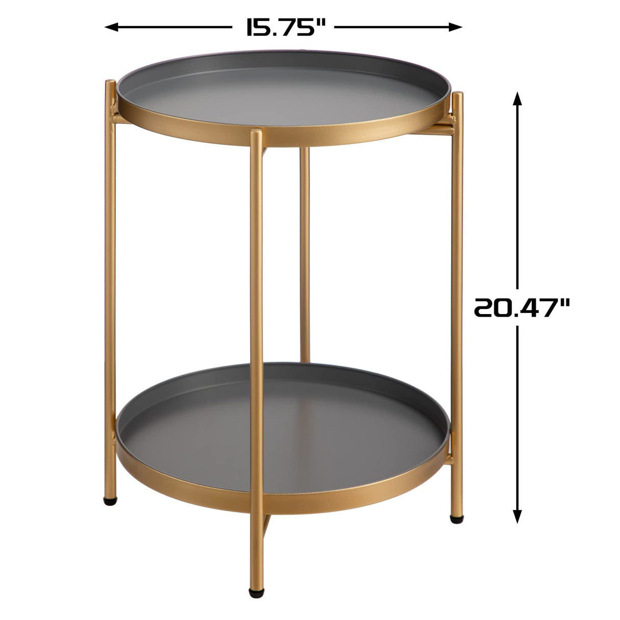 2-Tier Round Metal End Side Table, Accent Anti-Rust Simplistic Sofa Table