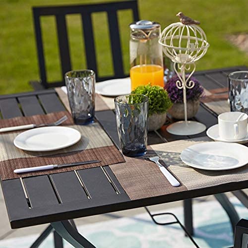 37 Inch Outdoor Dining Table Metal Steel Slat Square Patio Dining Table