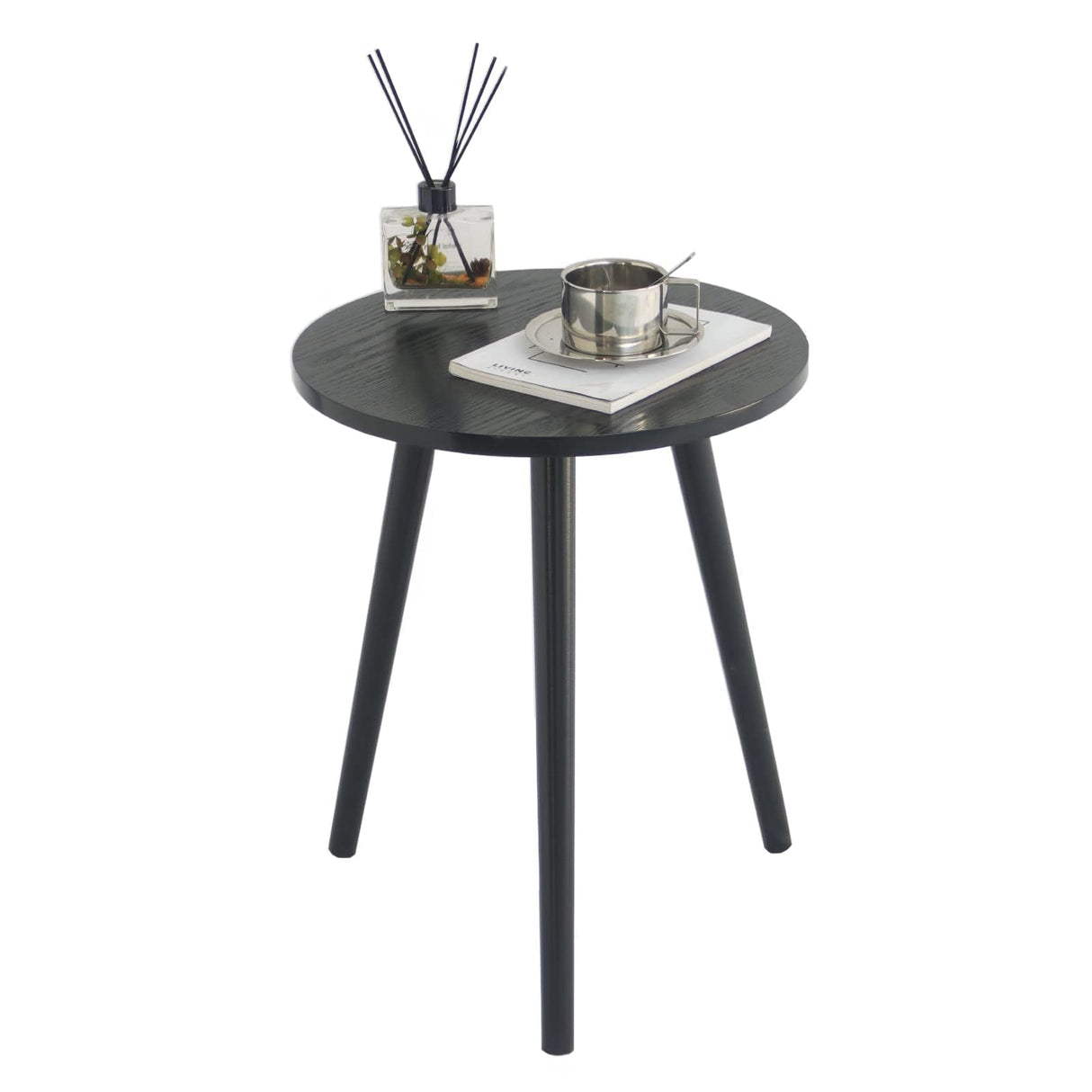 Round End Table, Black Side Table Modern Home Decor Small Accent Table