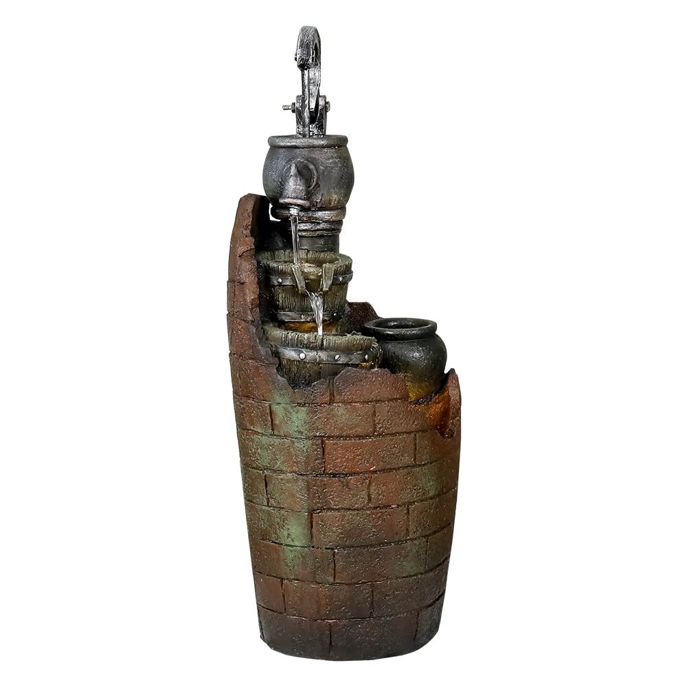 Tier Retro Barrel Outdoor Waterfall Fountain Decor with LED Light,Resin Outdoor Water