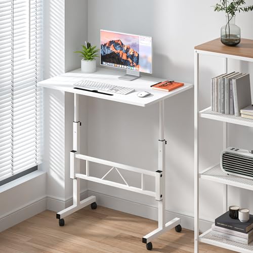 Small Standing Desk Adjustable Height, Rolling Desk for Sitting and Standing