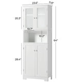 Tall Bathroom Storage Cabinet with with Glass Doors & Adjustable Shelves, Linen