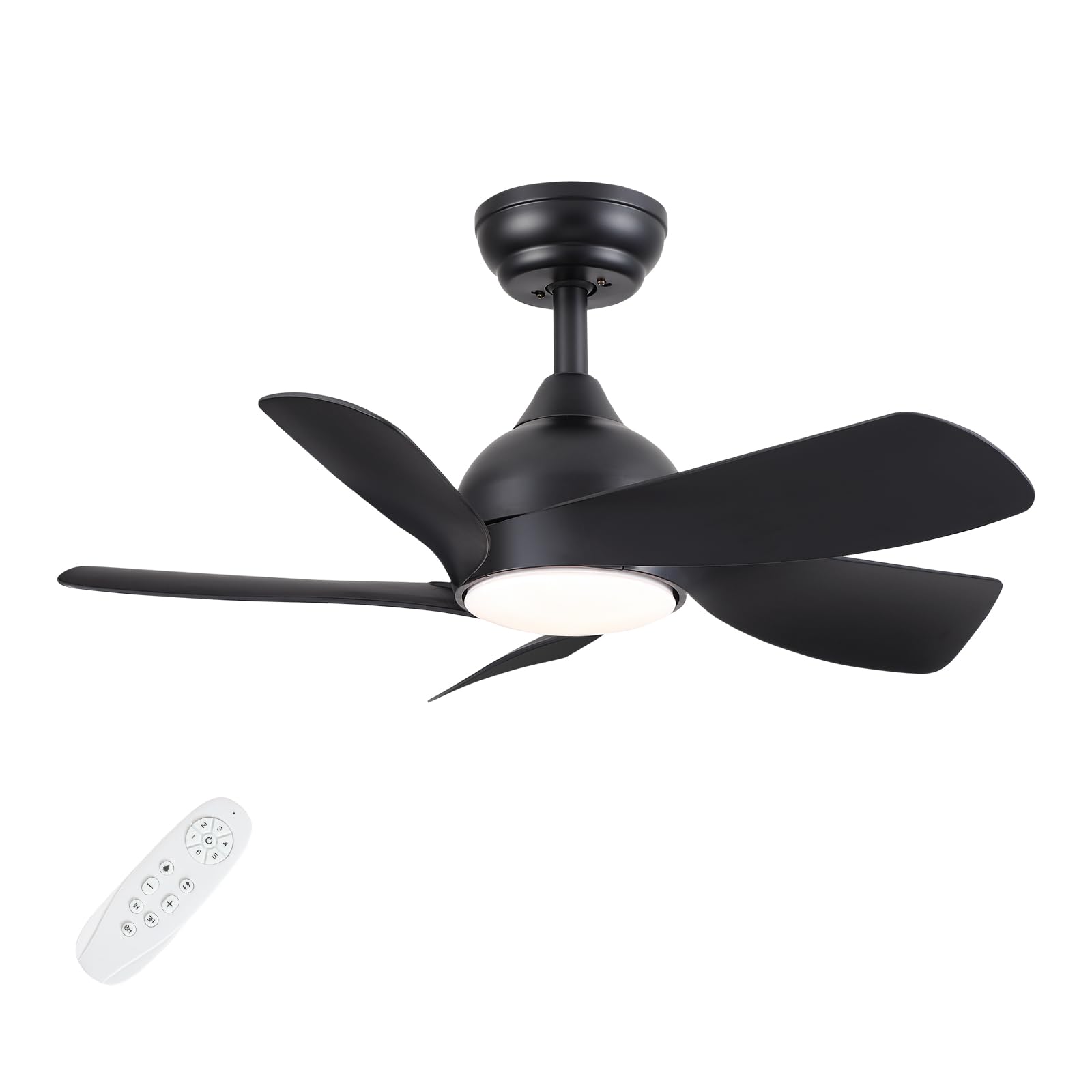 30 inch black small ceiling fan with light and remote control,Dimmable tri-color