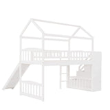 House Bed Loft Bed with Slide, Twin Loft Bed with Stairs and Storage