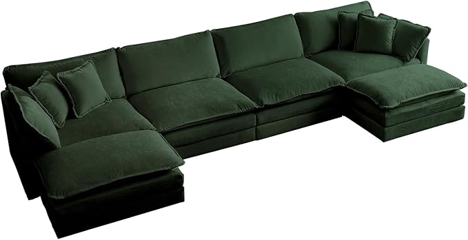 Chenille U-Shaped Modular Sectional Couch, Modern Comfy 3 Seater Deep Seat Cloud