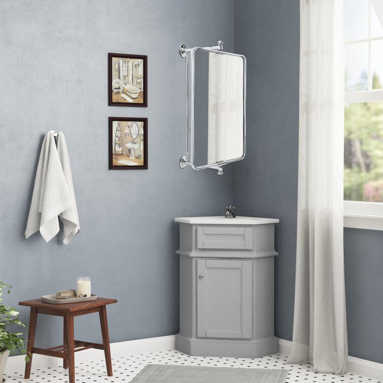 Chrome Rounded Rectangle Pivot Bathroom Mirror 14 x 22 Inch