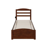 Solid Wood Twin XL Bed with Footboard and USB Charger in Walnut