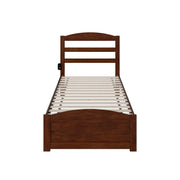 Solid Wood Twin XL Bed with Footboard and USB Charger in Walnut