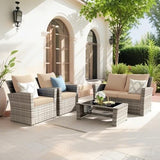 4-Piece Grey Waterproof PE Wicker Outdoor Sectional Sofa Set