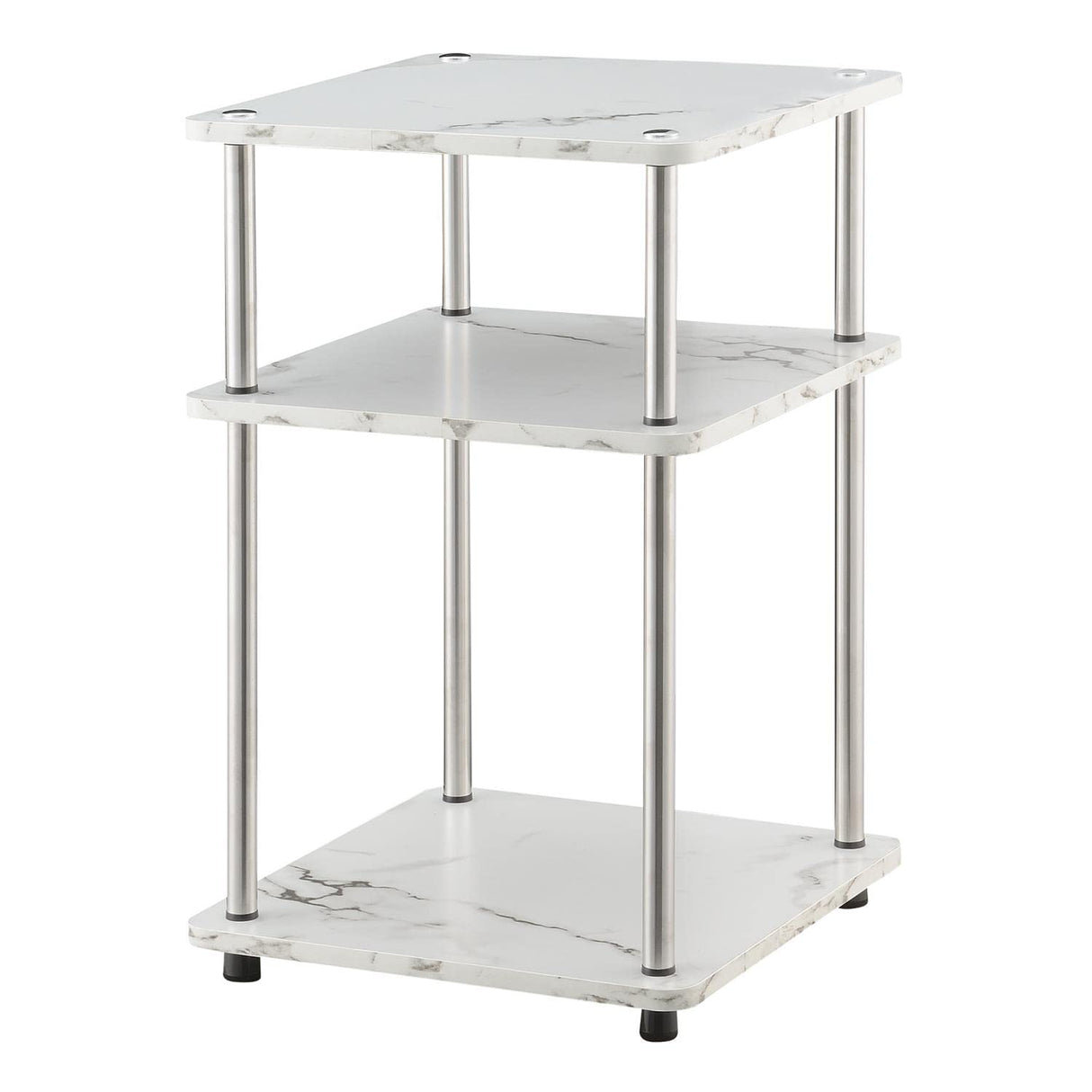 Designs2Go No Tools 3-Tier End Table, Faux White Marble/Chrome