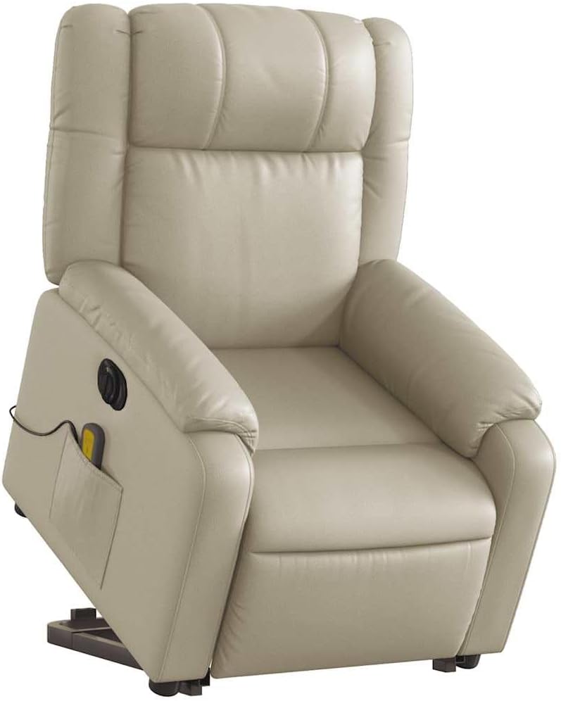 Electric Massage Recliner Chair - Cream Faux Leather Armchair with Power Lift, Reclining & Vibration Features for Living Room