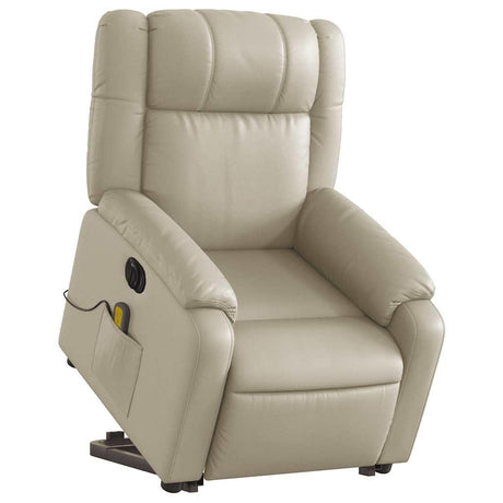 Electric Massage Recliner Chair - Cream Faux Leather Armchair with Power Lift, Reclining & Vibration Features for Living Room