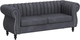 Container Furniture Direct Quinones Modern Chesterfield Channel Tufted Sofa with Nailhead Accents, 76.4", Grey