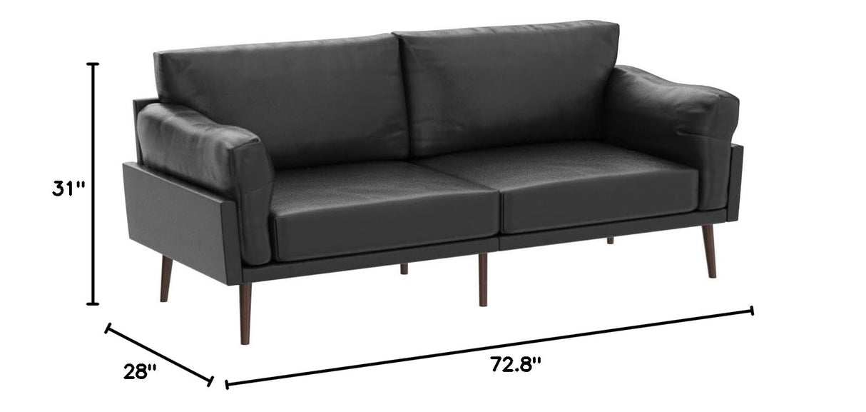 Black Upholstered Sofa, Faux Leather Sofa Couch, 72 Inch Black Couch for Living Room