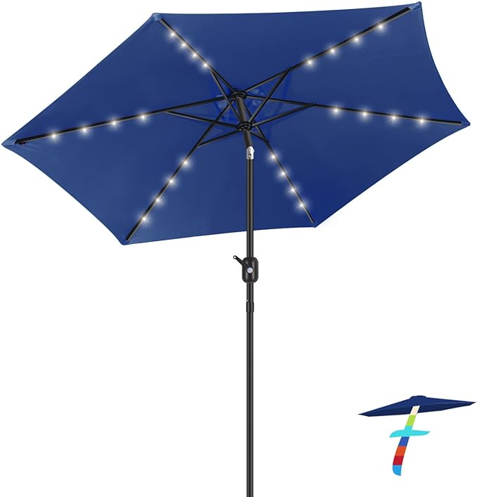 7.5FT Solar Patio Umbrella Outdoor LED Umbrella,Table Umbrella with Lights Heavy Duty Patio Umbrella