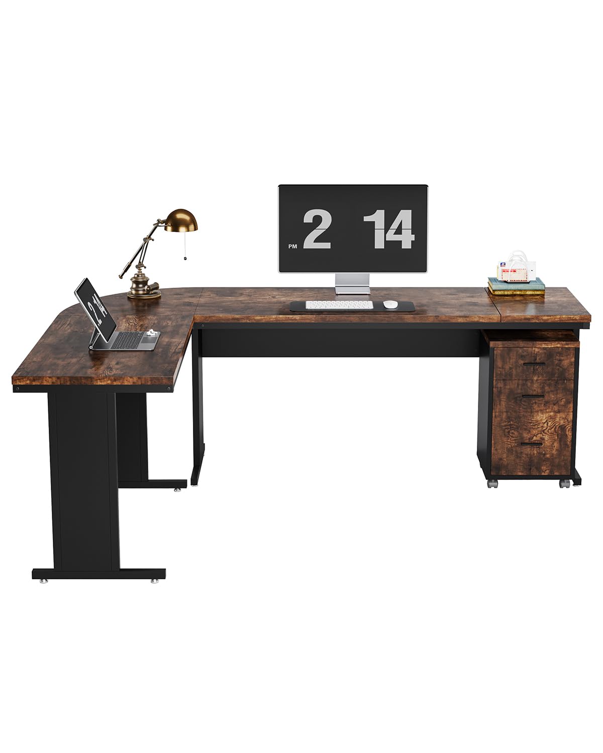 ProWork L-Shaped Executive Desk with Hutch, 5 Shelf Bookcase, and Lateral File Cabinet