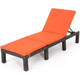 Outdoor Wicker Chaise Lounge with Water Resistant Cushion, Multibrown / Orange
