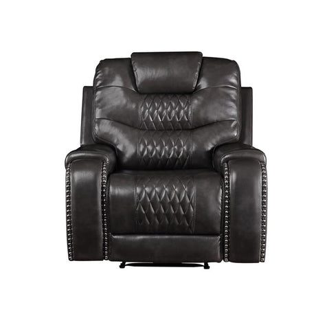 Leather Tufted Motion Recliner in Magnetite Black