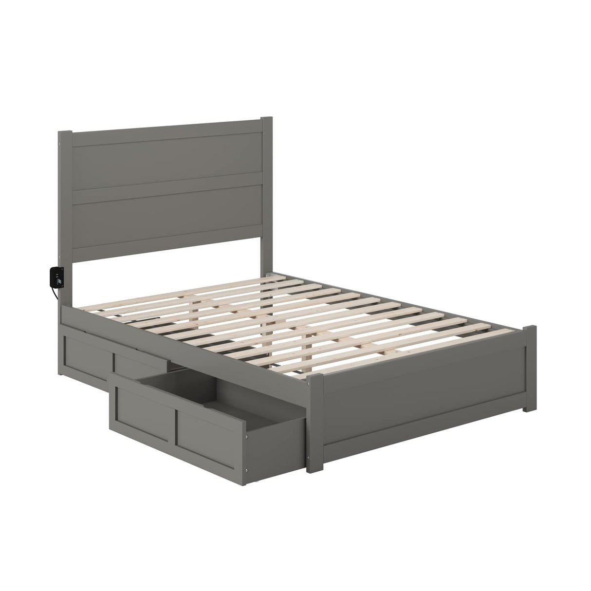 NoHo Full Size Platform Bed with Footboard & Storage Drawers in Grey