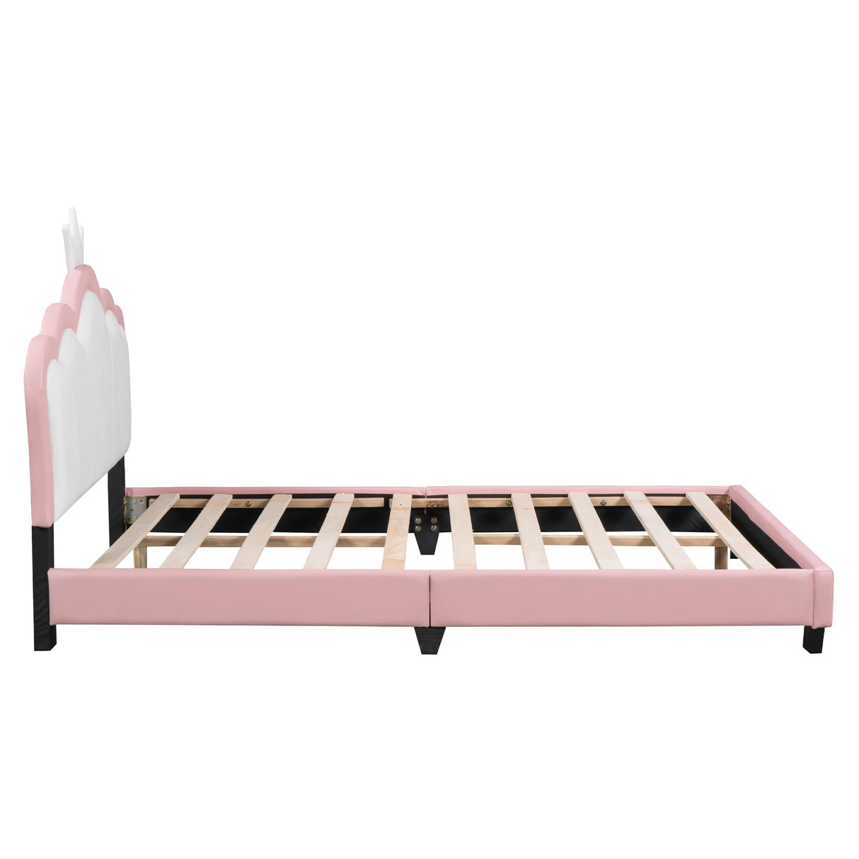 Full Kid Upholstered Day Frame Headboard, Wood Princess Low Platform Bed