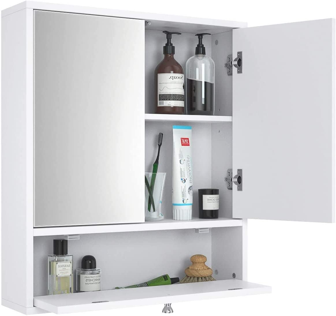 Bathroom Medicine Cabinet, Wall Mounted Cabinet with Double Mirror Door