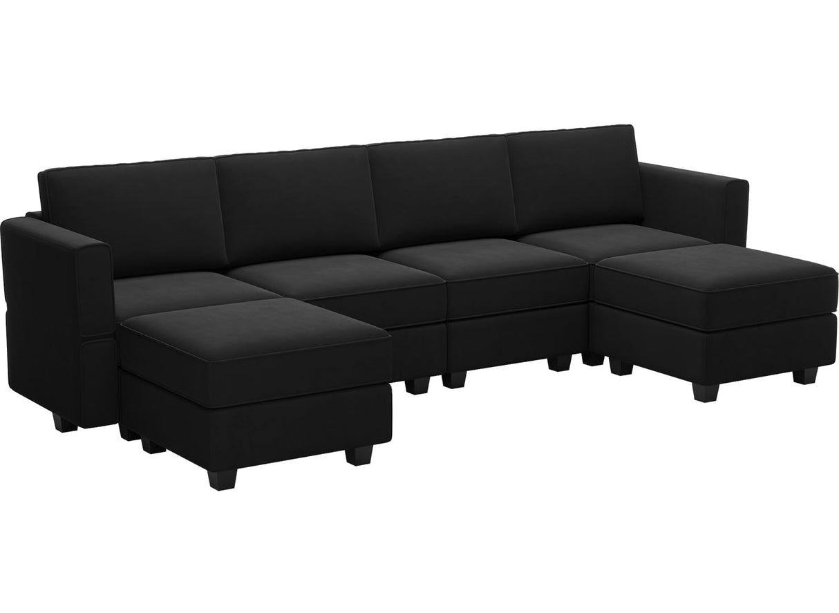 Modular Sectional Sofa with Reversible Chaises Velvet U Shaped Sectional Couch