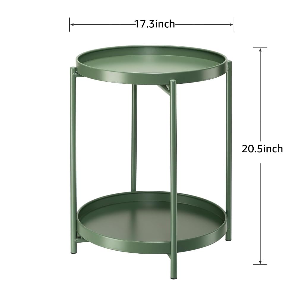 End Table，Folding Round Metal Side Table Waterproof，Round End Table with Removable