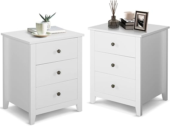 Black Nightstand Set of 2, Bedroom Nightstand with 2 Storage Drawers