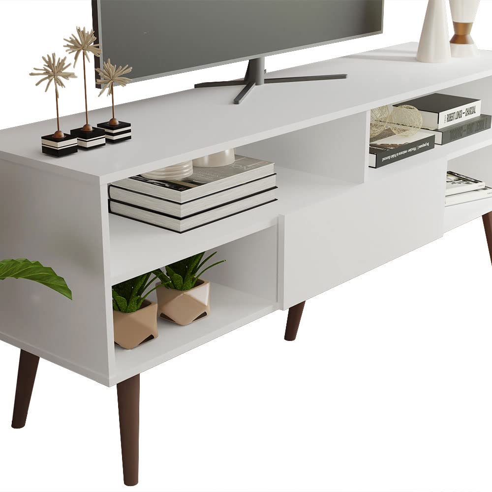 TV Stand with 1 Door and 4 Shelves + Ladder Shelf Standing Bookcase - White