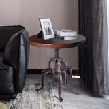 Industrial Iron Adjustable Crank Accent Table,Walnut Wood Top/Copper