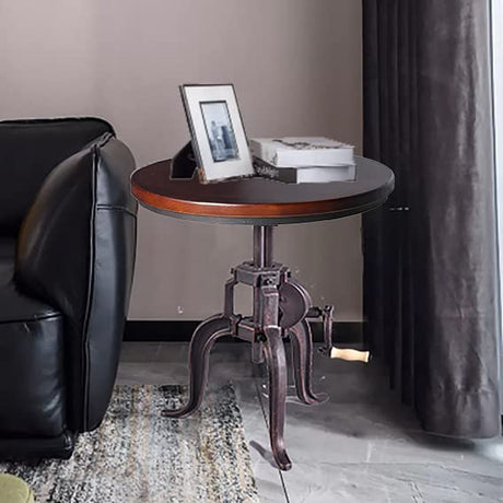 Industrial Iron Adjustable Crank Accent Table,Walnut Wood Top/Copper