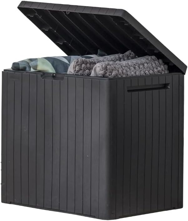 City 30 Gallon Resin Outdoor Storage Box and Patio Furniture Side Table for Pool and Garden Accessories
