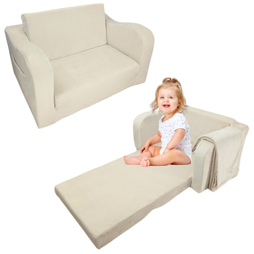 Kids Foam Couch with Blanket, Pre-Assembled Toddlers 2-in-1 Convertible Sofa