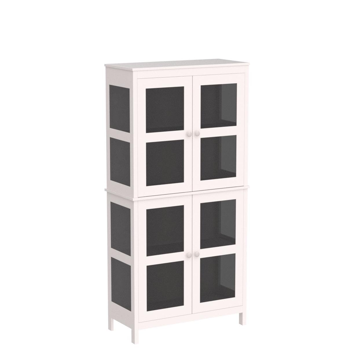 63”H Tall Glass Bookcase Display Cabinet with Lights, 4 Tier Shelves & 2 Glass Doors, Modern Bookshelf Organizer Glass Cabinet for Home Office, Living Room, Kitchen, Garage (Black)