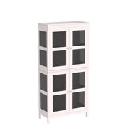 63”H Tall Glass Bookcase Display Cabinet with Lights, 4 Tier Shelves & 2 Glass Doors, Modern Bookshelf Organizer Glass Cabinet for Home Office, Living Room, Kitchen, Garage (Black)
