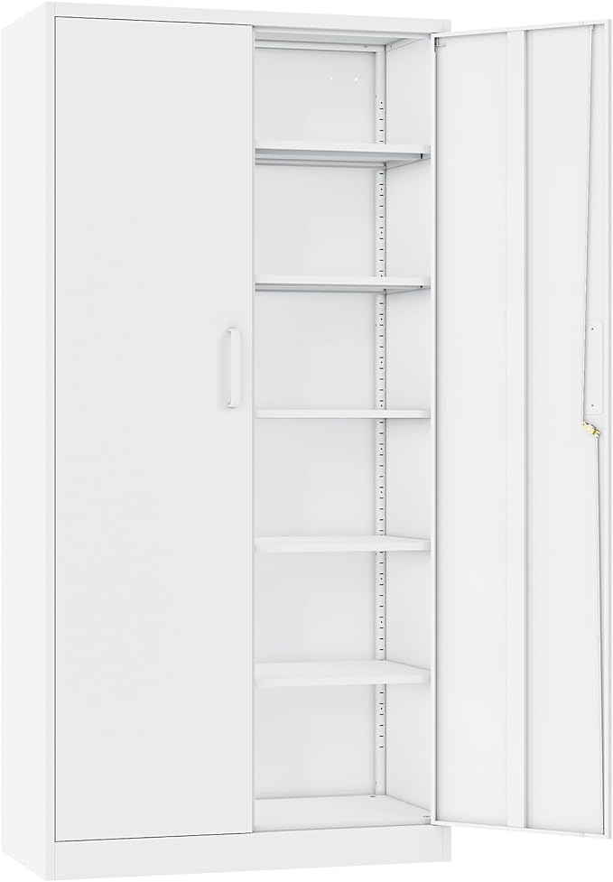 Metal Garage Storage Cabinet with 2 Doors and 5 Adjustable Shelves 71" Pantry Cabinet