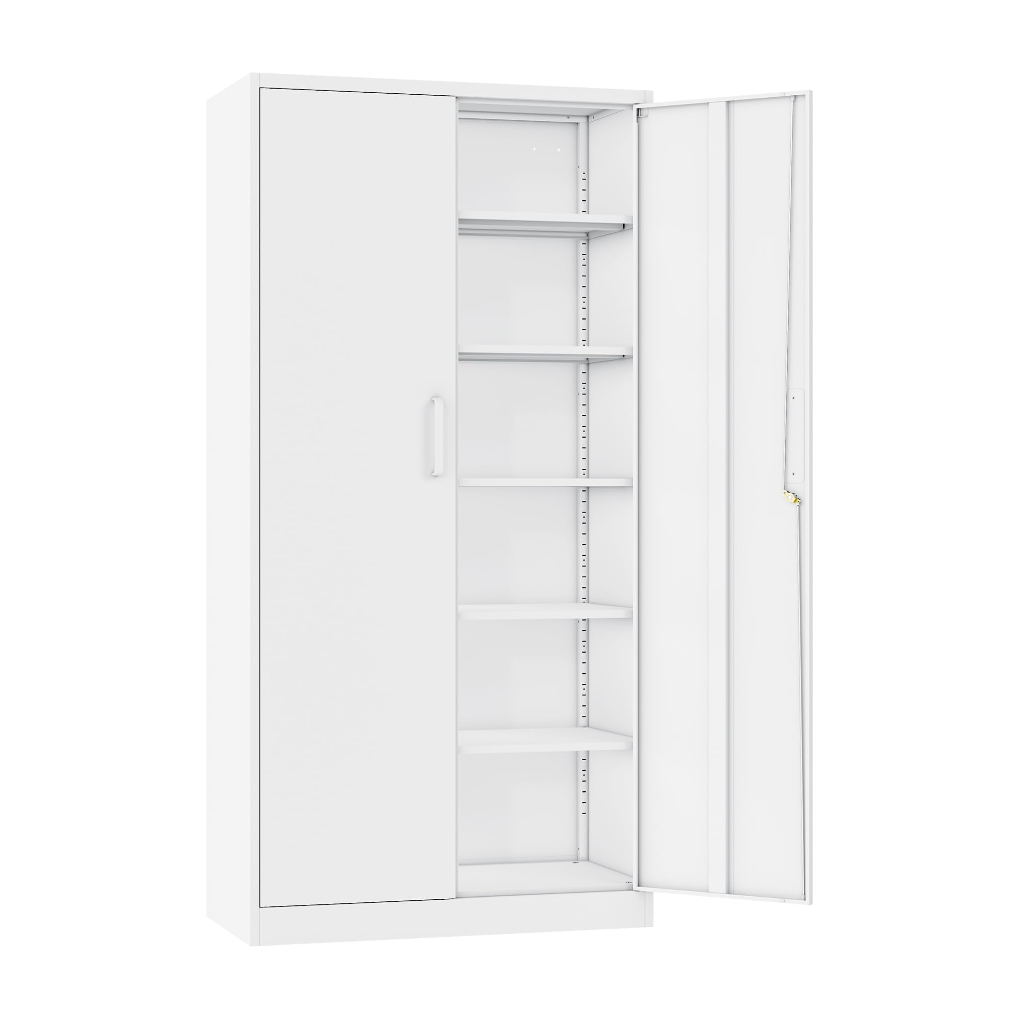 SISESOL White Metal Storage Storage Cabinet with 5 Adjustable Shelves,Metal Cabinet with Locking Doors,Steel Pantry Cabinet with Lock,71" Lockable Storage Cabinet for Home,Office,Garage,Kitchen,Shop