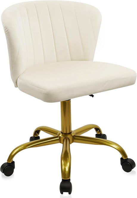 Home Desk Chair Velvet Upholstered Gold Base Comfortable Ergonomic Armless Modern